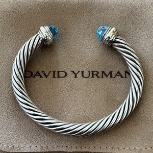 David Yurman 9mm Sterling Cable Cuff with Blue Topaz Ends